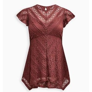 Torrid Ginger Lace Babydoll Shark Bite Hem Size 0, New Without Tags